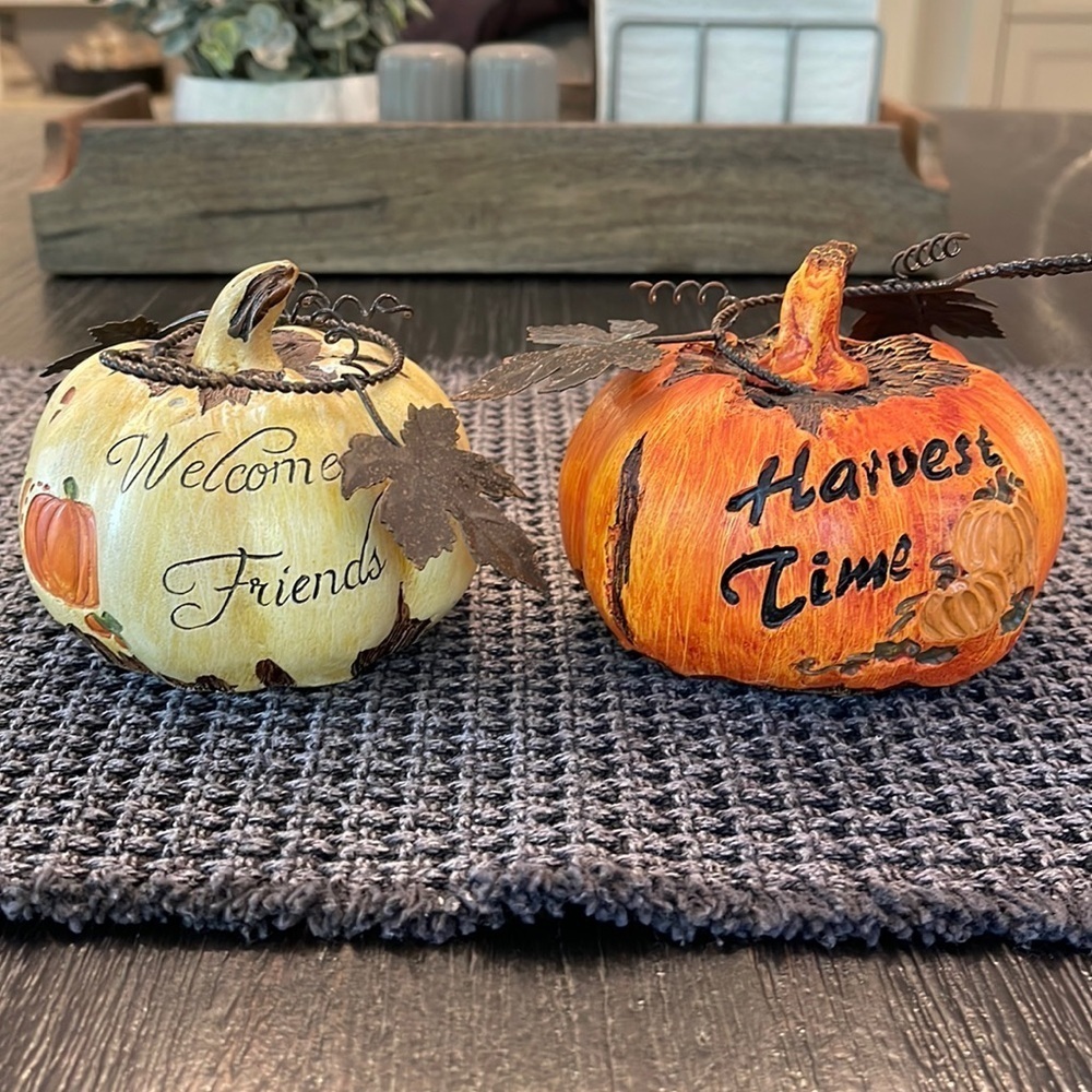 Pair of wooden pumpkins